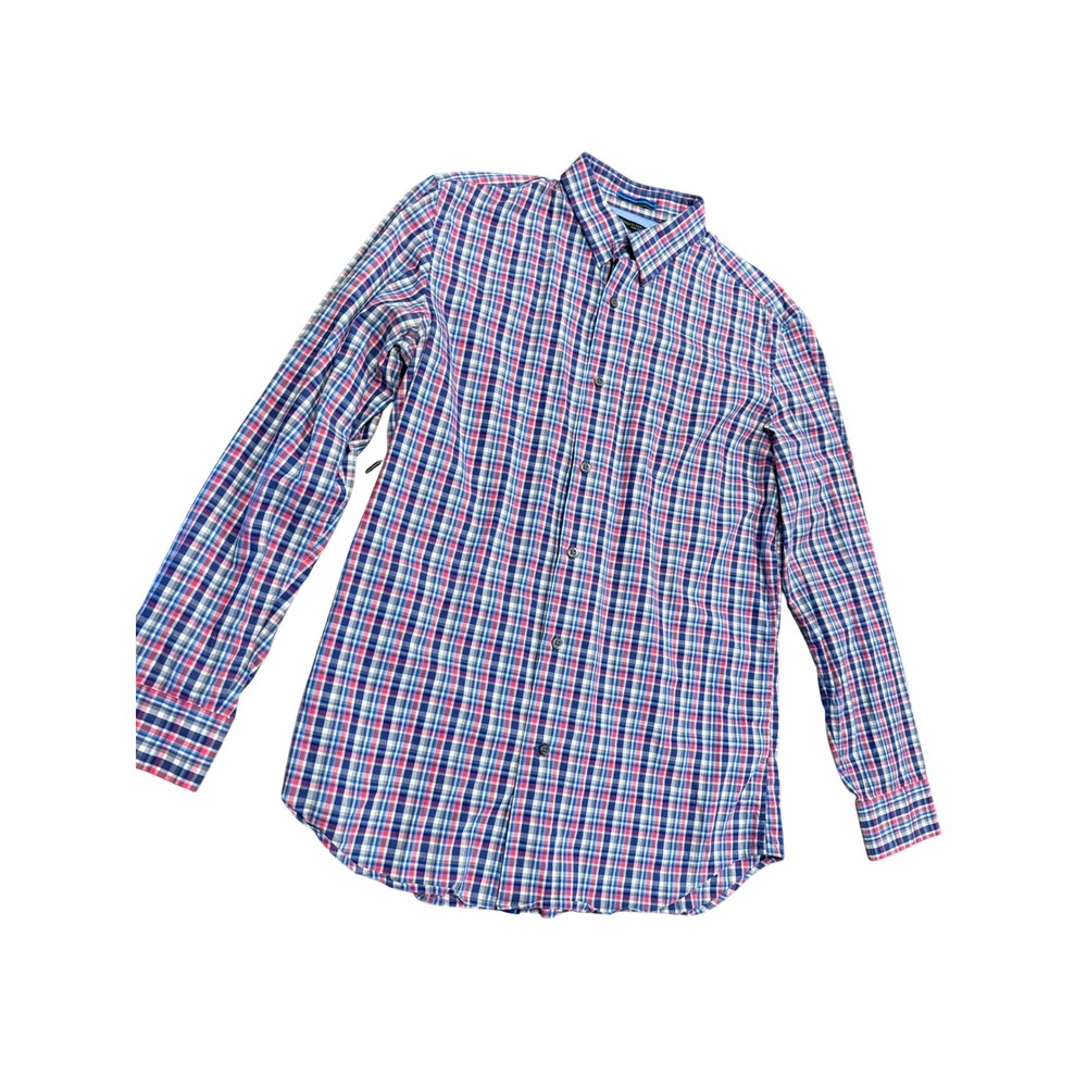 Banana Republic Mens Slim Fit Plaid Button Down Shirt Blue Red White Medium